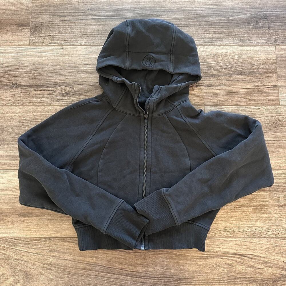 Lululemon Oversized Crop SCUBA Hoodie Black Full Zip Cropped Jacket XS/S See 📐